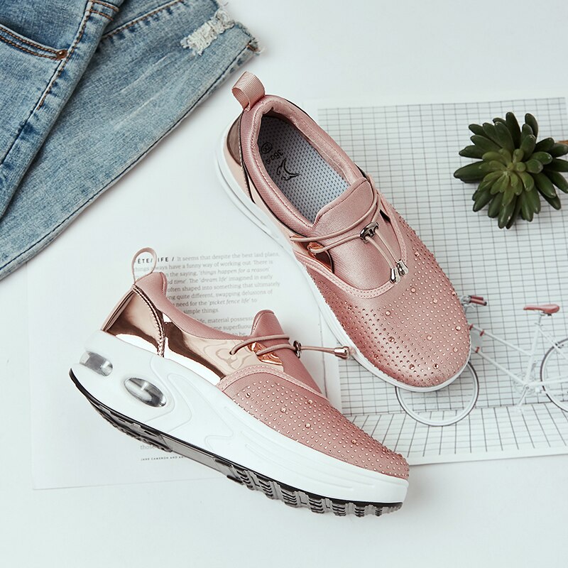 Minika Travel Women Toning Shoes Increase Height 4.5 Cm Swing Shoes Platform Wedge Sneakers LadiesThick Sole Fitness Shoes: Pink / 5