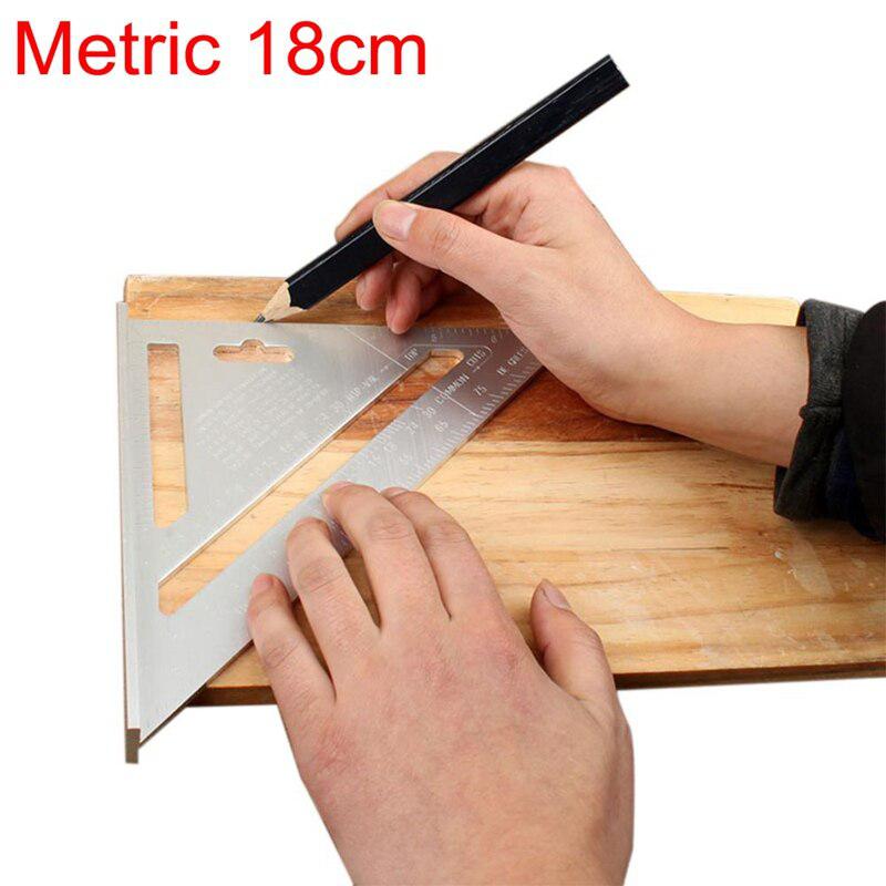 Litake 4 storlek metrisk triangel vinkel gradskiva aluminiumlegering hastighet prova fyrkantig snickares mätlinjal layoutverktyg: Mätvärde 18cm