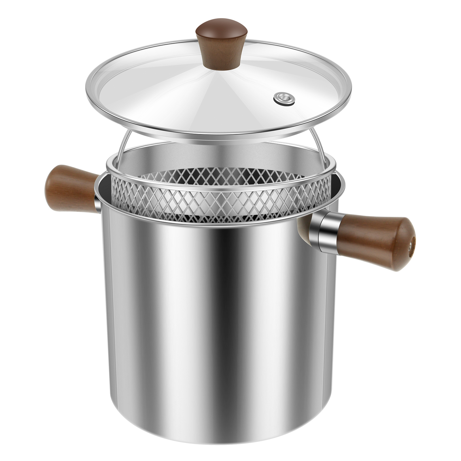 Cooking Pot Deep Fryer Versatile Aluminum Fryer Pot with Basket and Lid Food Grade Deep Fryer Multifunctional Deep Frying Pot: Default Title