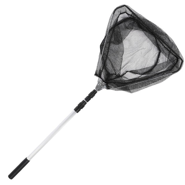 Aluminum Alloy Fishing Landing Net Telescopic Mesh Fish Catch Outdoor Fishing Folding Net for Bird Portable Release Lightweight: Black