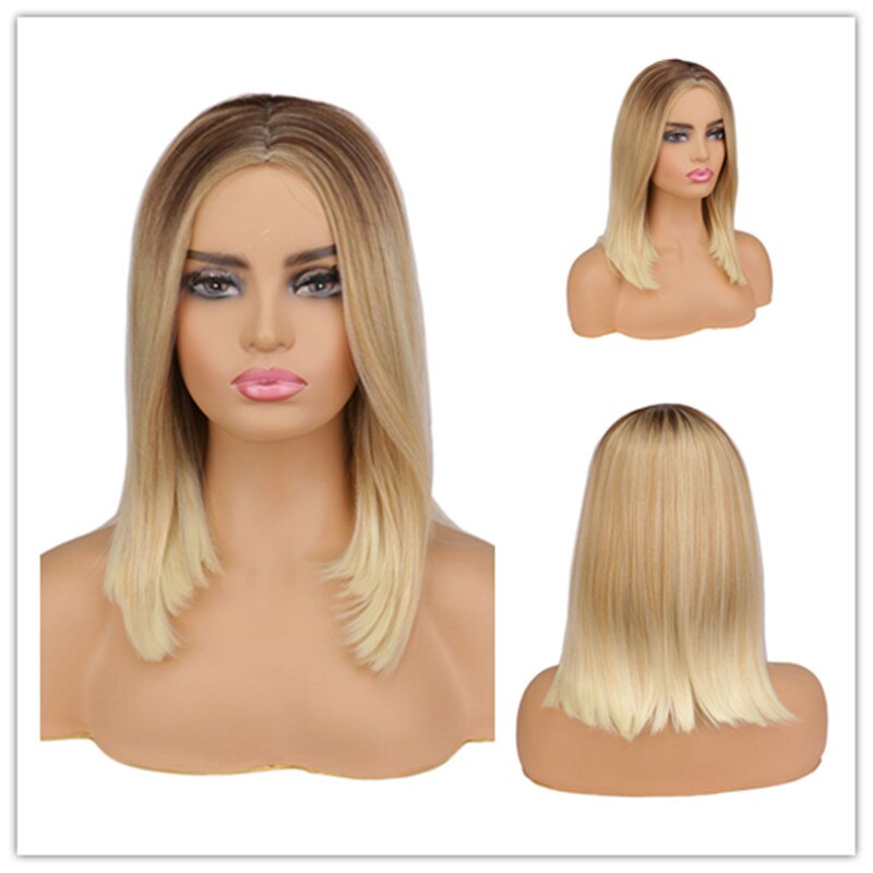 WHIMSICAL W Synthetic Straight Bangs Style Pixie Cut 14inch Wig Brown Mixed Short Natural Full Wigs for Black Women: Mixed gold