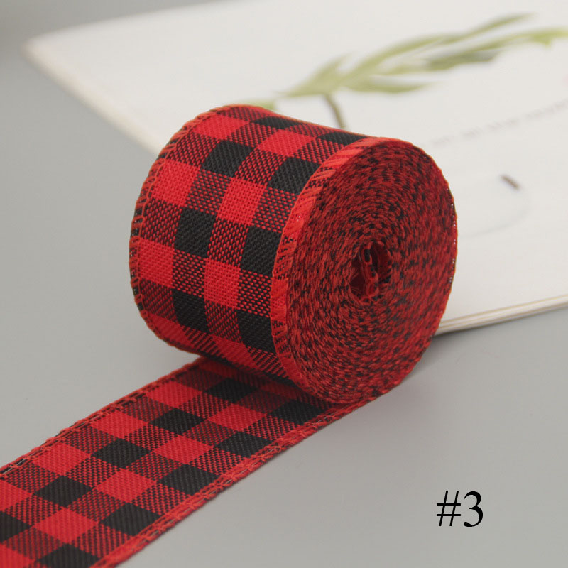 Checkered Wired Edge Ribbons 6m British Style Buffalo Plaid Gingham Roll DIY Embroidery Decoration for Sewing Wrapping TUE88: 3
