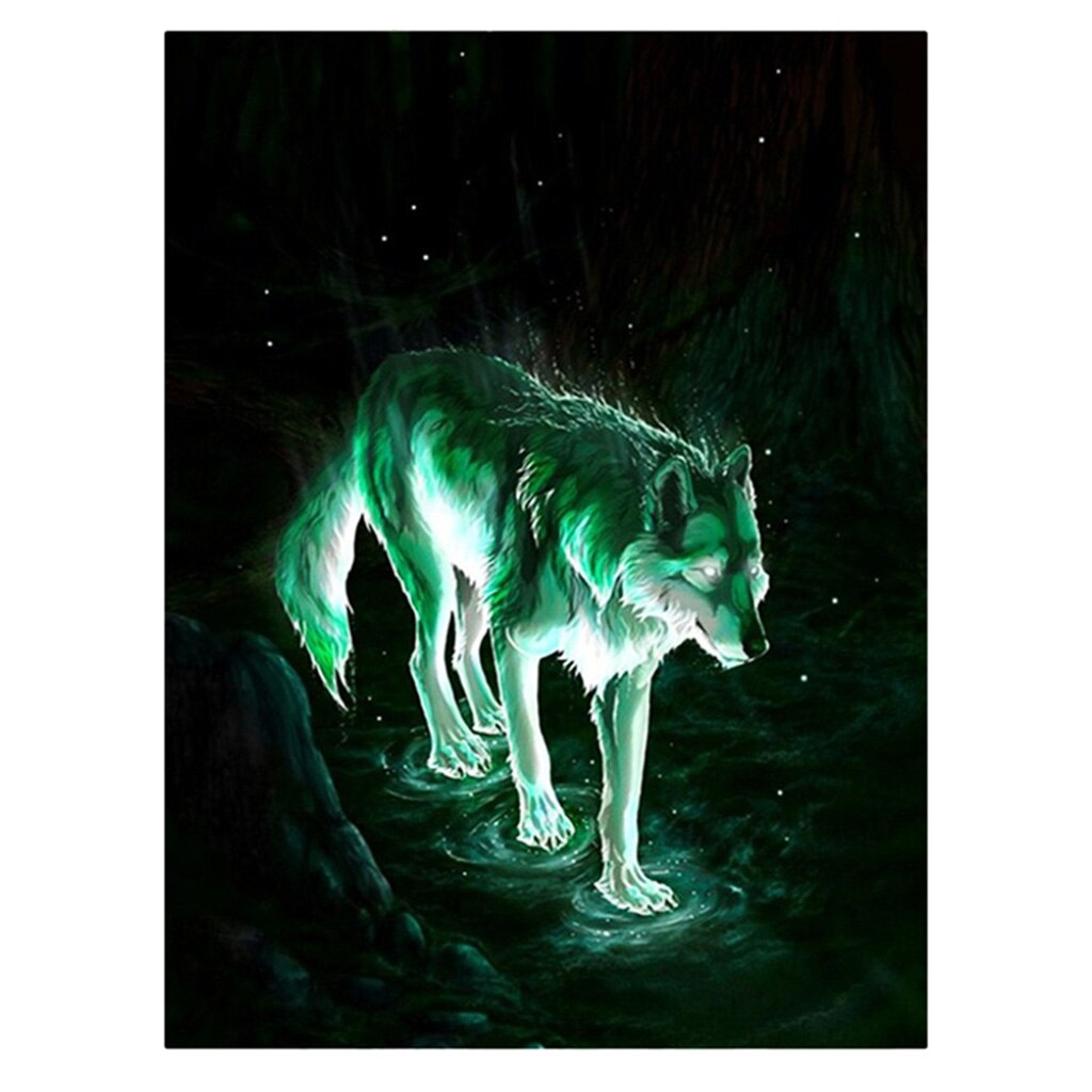 5D DIY Diamond Painting Diamond Painting Rhinestone Pictures Crafts Animal: Wolf in the Night