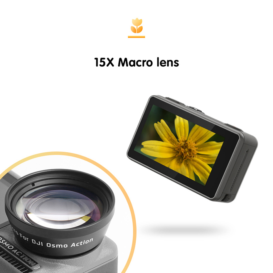 Lentille Macro CAENBOO pour téléobjectif DJI Osmo Action 15X/lentilles pour yeux de poisson filtre pour accessoires de lentilles en verre optique Osmo Action