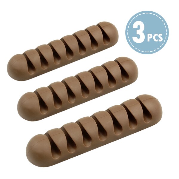 !ACCEZZ 7 Holes USB Cable Organizer Wire Winder Headphone Earphone Holder Mouse Cord Silicone Clip Phone Line Desktop Management: 3 Pieces Brown