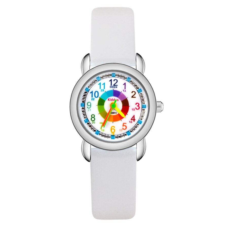 Cute Pretty Color numbers Style Children's Kids Student Girls Boys Quartz leather Wrist Watch Clock JP23: White
