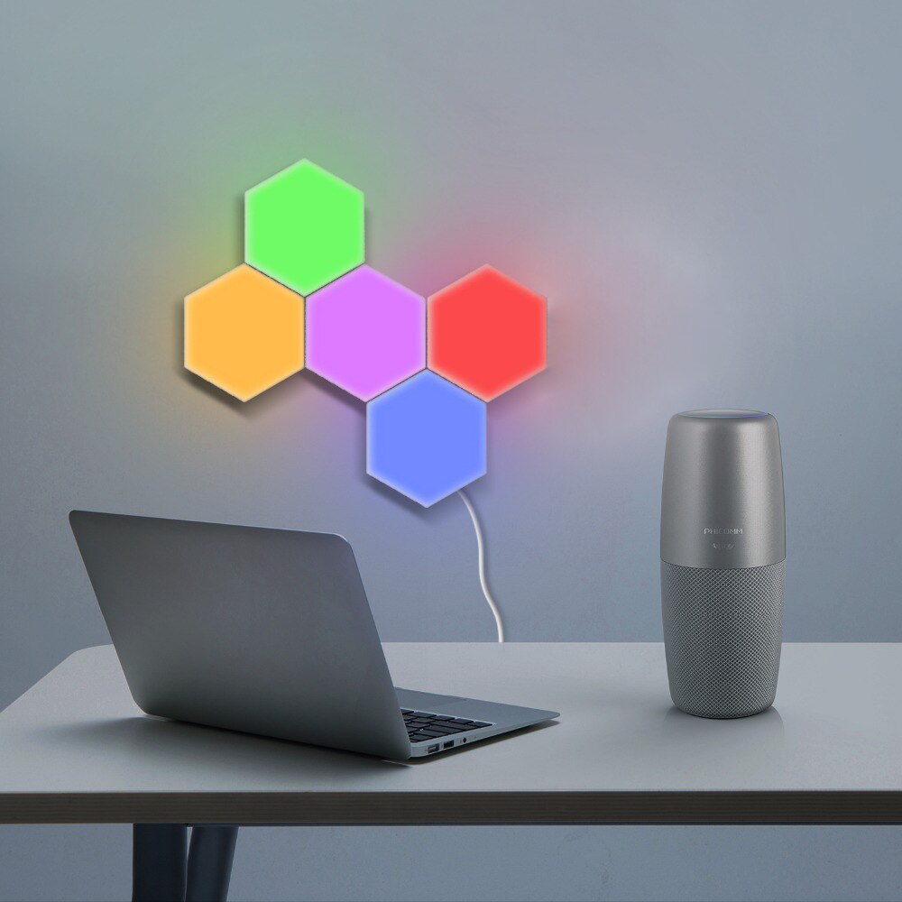 Nueva iluminación sensible al tacto colorida lámpara cuántica Modular luces de noche LED lámparas de montaje magnético Hexagonal decoración de pared Lampara: 5pcs set colorful