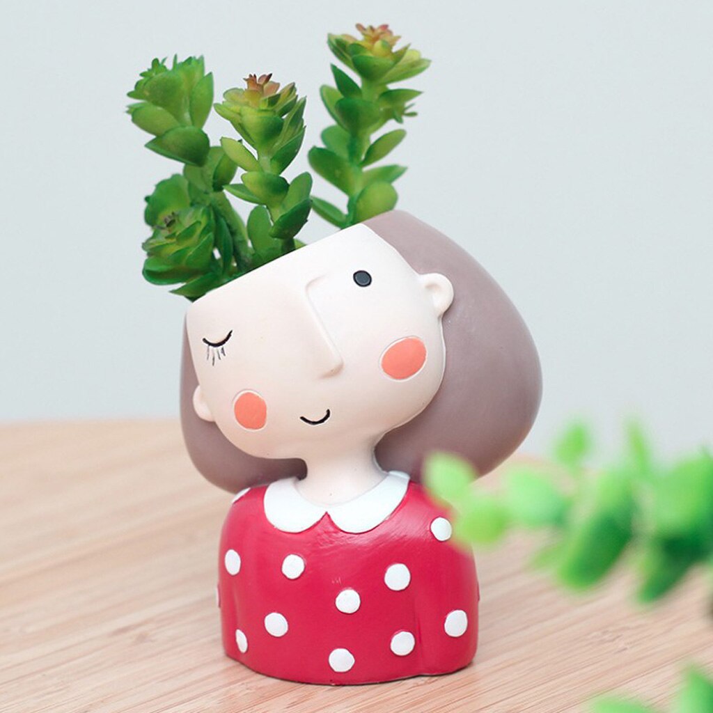 Hartsi söpö tyttö kukkaruukku mehevä istutuskone bonsai ruukku mini työpöydän ornamentti: D