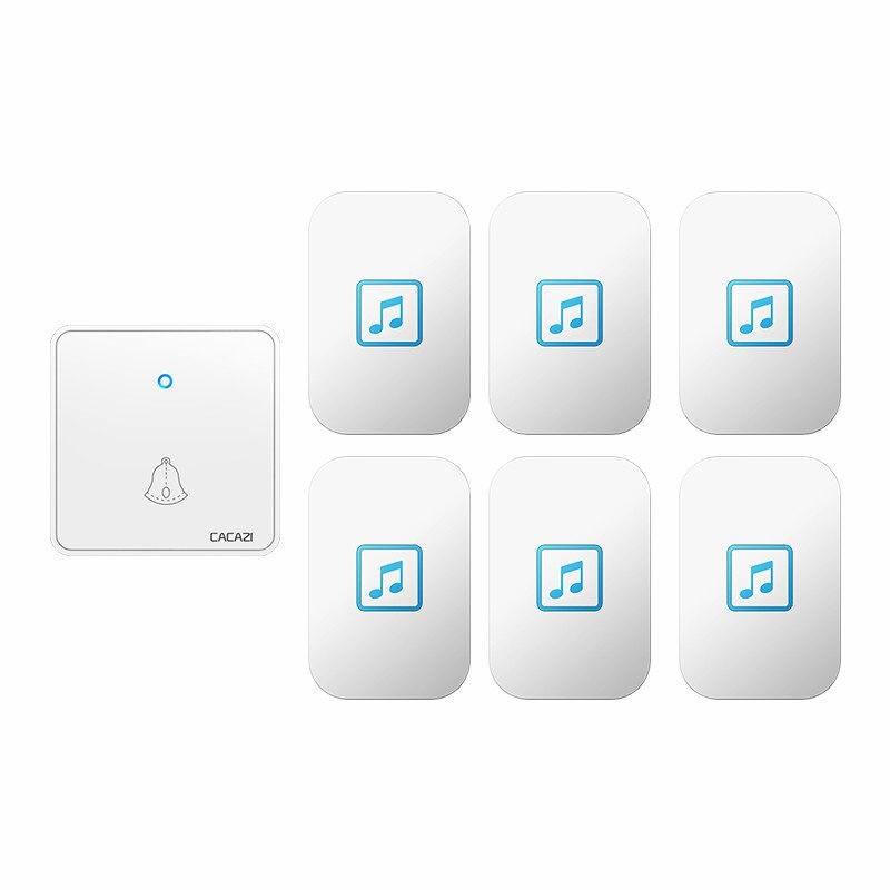 CACAZI Home Wireless Doorbell Waterproof 300M Remote CR2032 Battery 60 Ring 1 Transmitter 6 Receiver US EU UK Plug 0-110DB Chime: white 1x6 / AU