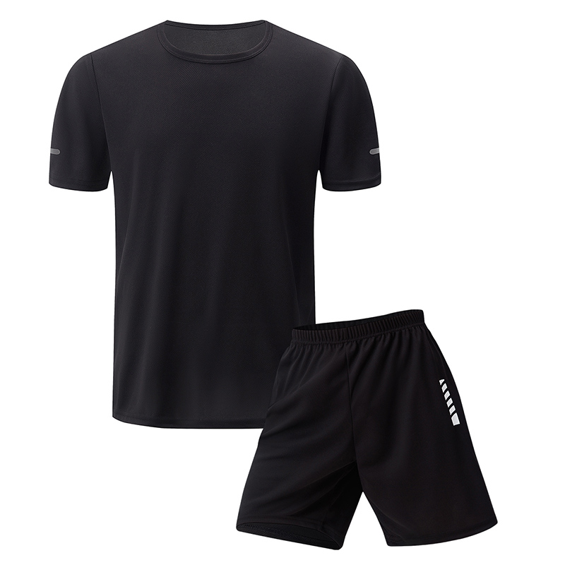 Costume d'été 2/6 pièces pour hommes, couleur unie, séchage rapide, sport de Fitness pour jeunes, respirant, manches courtes, décontracté, Joker, Short noir
