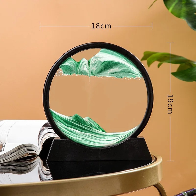 3D Sanduhr Treibsand beweglichen Sand Kunst Bild rundes Glas Tiefsee Sand landschaft Handwerk fließende Malerei Büro Wohnkultur: Licht Grün