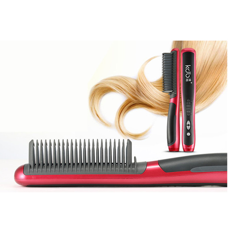 Alisador de pelo y barba iónico, peine de cerámica, cepillo eléctrico para alisar y rizar el cabello, herramienta de peinado antiquemaduras de iones negativos