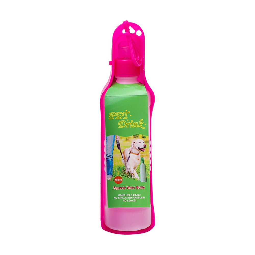 250ml/500ml animale domestico cane acqua bottiglia bottiglia di acqua portatile in plastica animali domestici viaggi tutto'aperto alimentatore per acqua potabile ciotola pieghevole: Colore rosa / 500ml