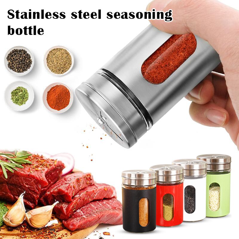 Rostfritt stål kryddburkar glas spridningsflaska grill krydda kruka peppar flaska tandpetare hållare salt shaker kök