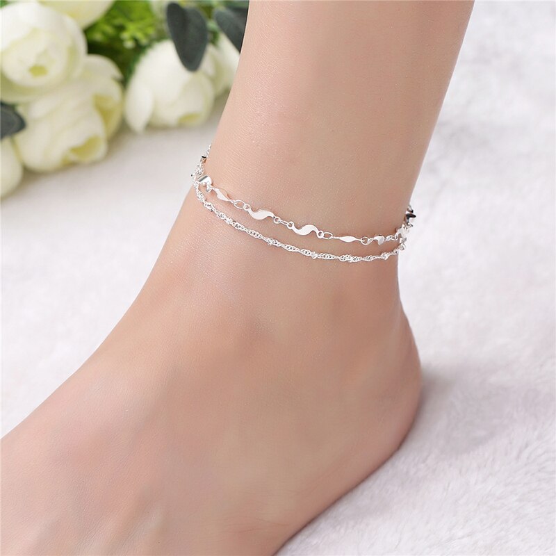 Tobillera de cadena de tejido trenzado para mujer, pulsera de plata 925, joyería para el pie, LB001: LB157