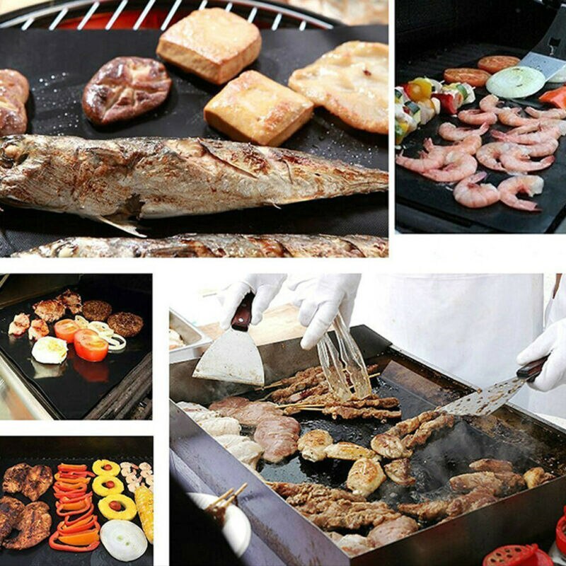 2 3 5PC BBQ Grill Mat Bake Teflon Reusable Sheet Resistant Non-Stick Grilling Mats Barbecue Pad Teflon Fiber