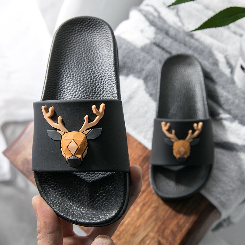 Hausschuhe Frauen der Sommer freundlicher Hausschuhe Koreanisch-Stil Geweih Nicht-Unterhose Plattform Elch Slipper Männer Schuhe Frau haus Schuhe Männer