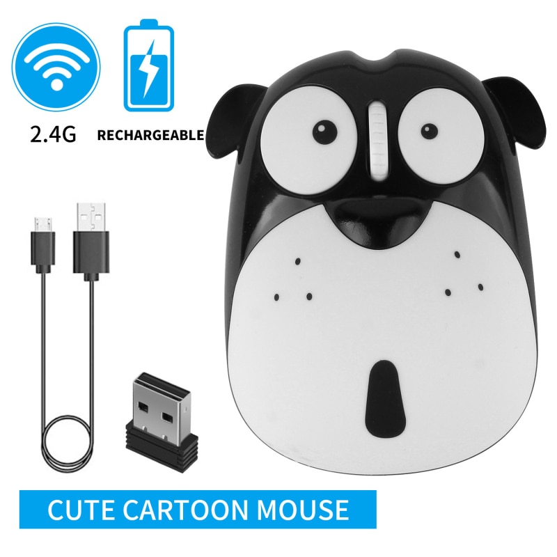 2.4G souris sans fil économie d'énergie muet Rechargeable mignon Animal chiot souris Mini ordinateur portable Rechargeable souris pour enfants filles
