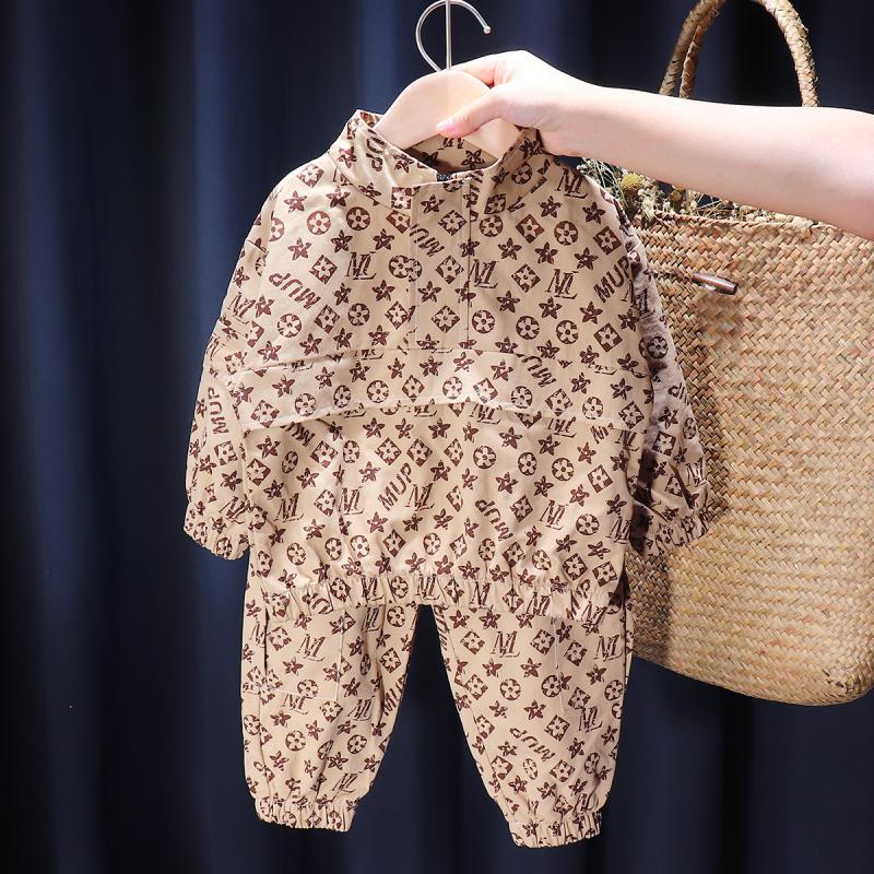 Primavera otoño invierno Niña niños conjuntos de ropa de las muchachas bebé imprimir letra top + Pantalones 2 uds primavera conjuntos de niños ropa trajes: Marrón / 100cm