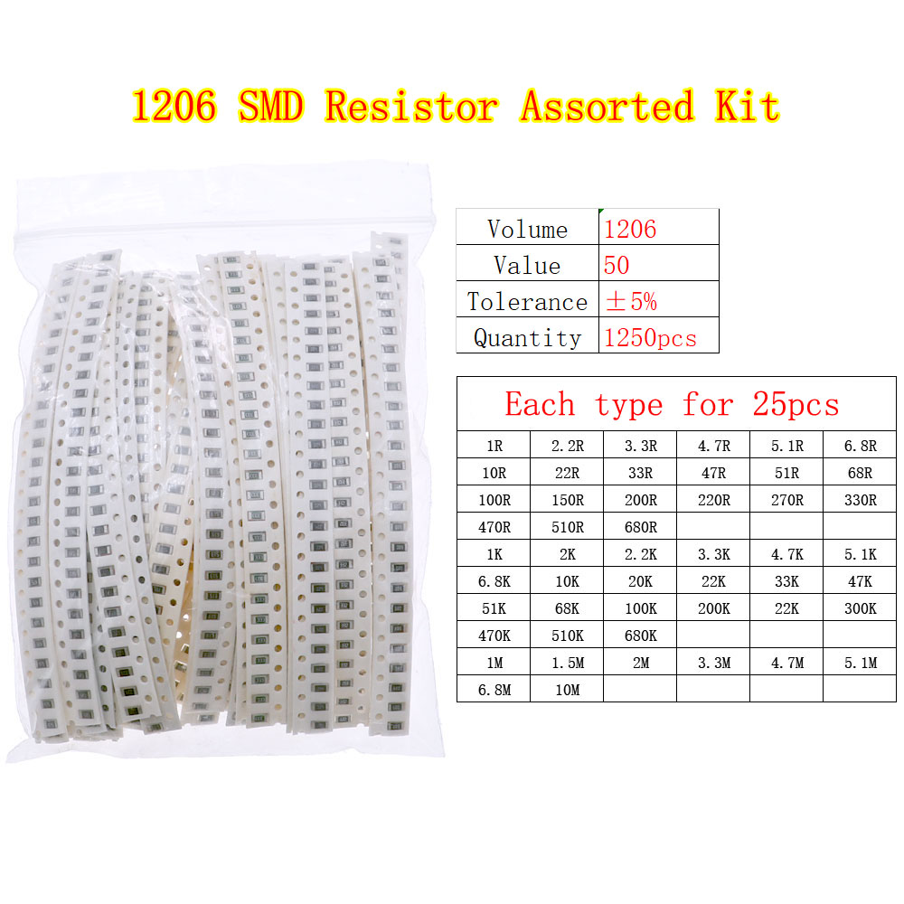 0402 0603 0805 1206 2512 SMD Chip Fixed Resistor 0ohm-10Mohm Assortment Kit pack