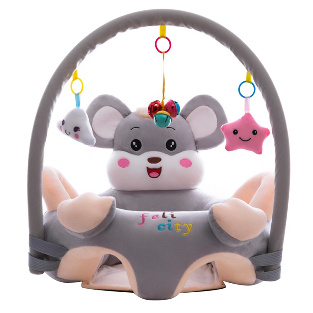 Cute Baby Plush Chair Sofa Practical Cartoon Animal Infant Baby Support Seat Chair Plush Toy for Learning Sit 45X48cm#37: with pole-Grey