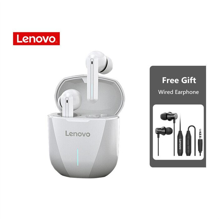 Lenovo XG01 Gaming Wireless Headphone TWS Bluetooth Earphone Game Headset 9D HiFi Stereo Earbud Noise Reduction with Mic Headset: White Ad Wired