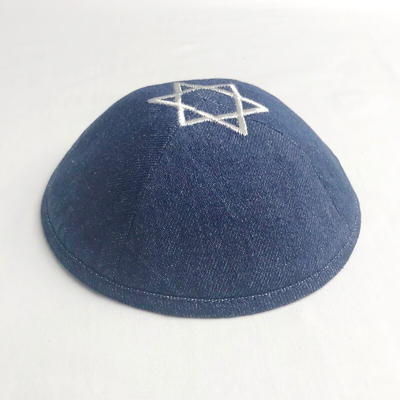 Linen Cotton Jeans Kippah Yarmulke Jewish Yamaka Kippa Israel Cap Judaica with clip: HNZST-navy