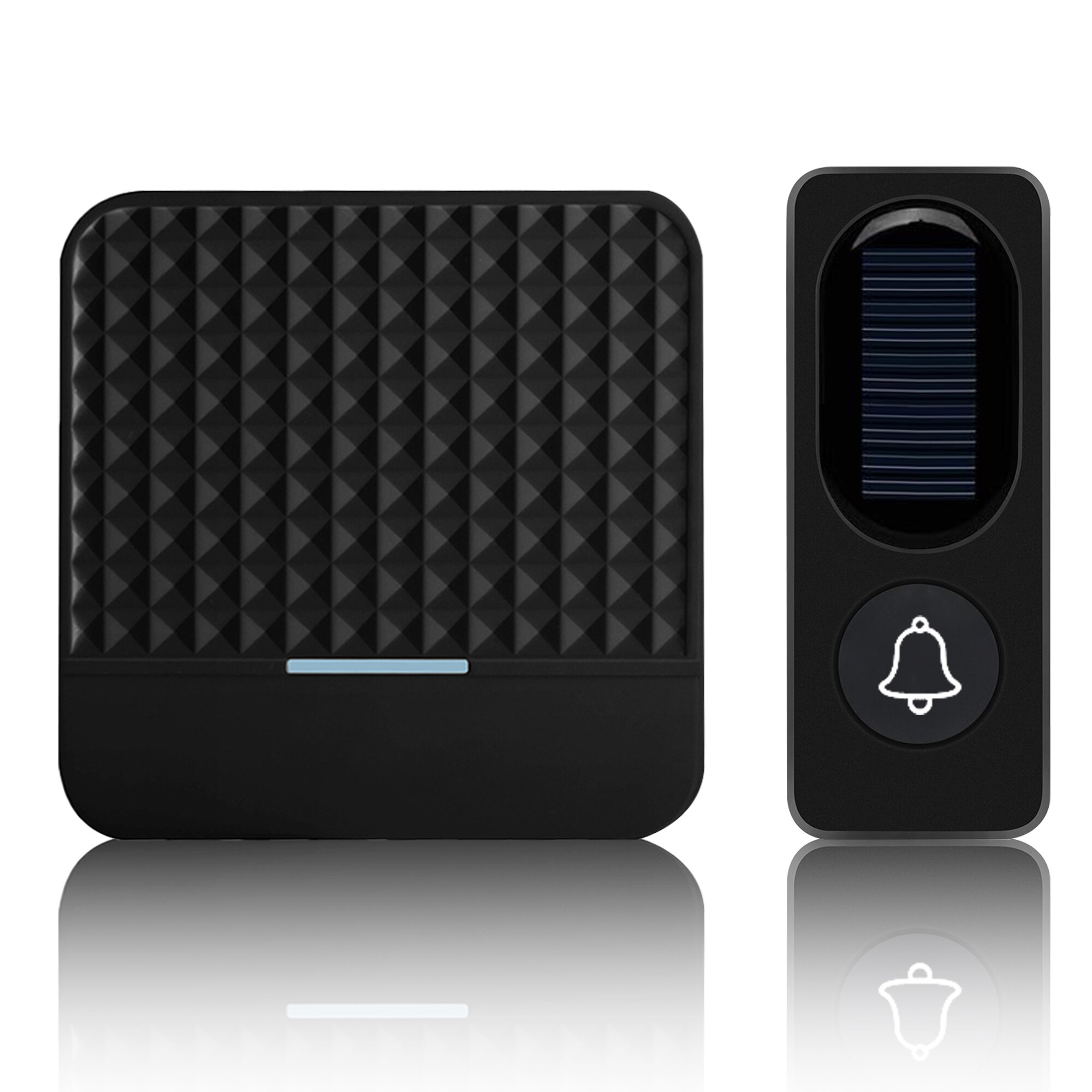 Sonnette solaire sans fil étanche IP65, longue portée de 300m, avec émetteur et prise EU US UK, Kit de sonnette de porte récepteur: Black / Prise anglaise