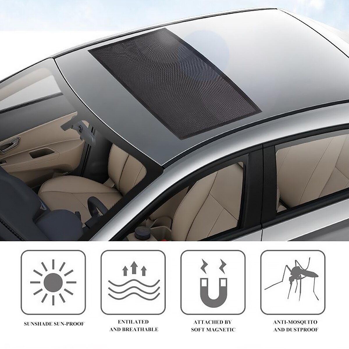 Mosquitera magnética portátil para coche, cortina de gasa transpirable, a prueba de polvo, para techo solar, 1 unidad