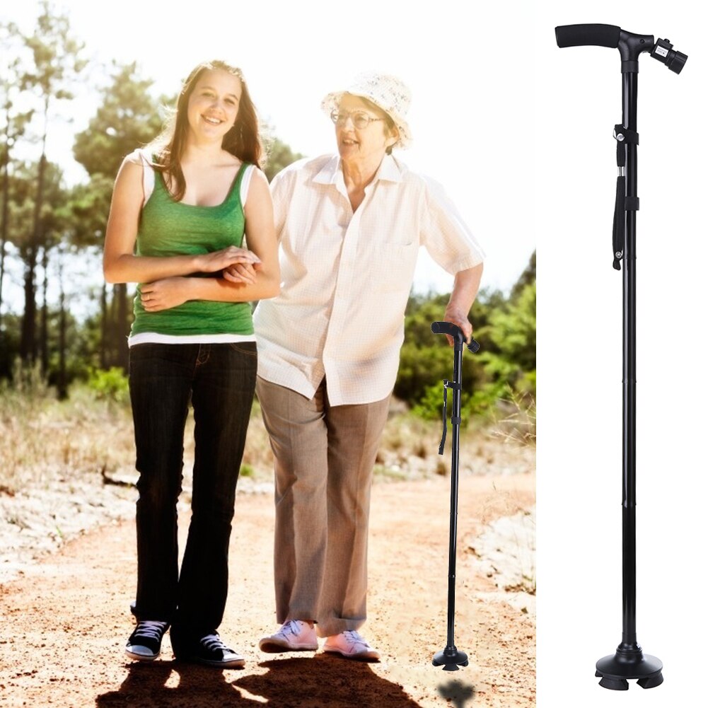 Old People Collapsible Walking Stick LED Lightweight Cane for the Elder