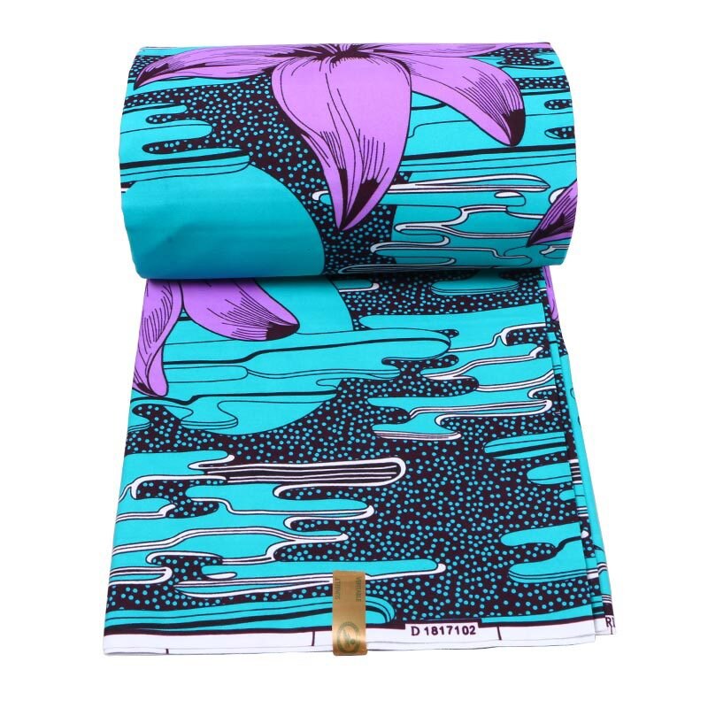 Wax Purple Lily Print Green Fabric African Wax Print Fabric 6Yards\set