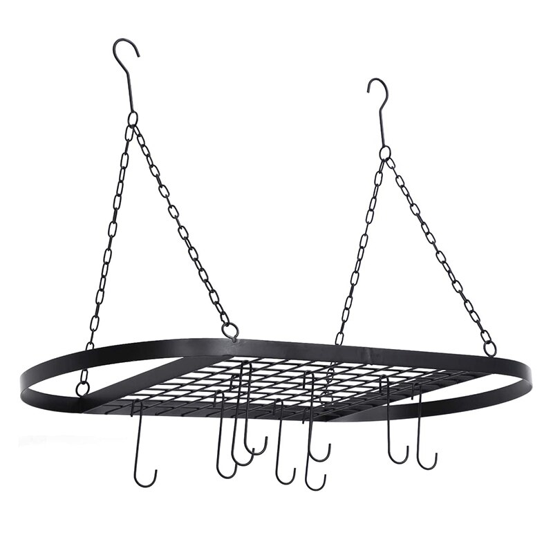 Big Hanging Pot Pan Rack for Ceiling, Ceiling Mounted Cookware Hanger Organizer with 10 Hooks for Home Kitchen Household