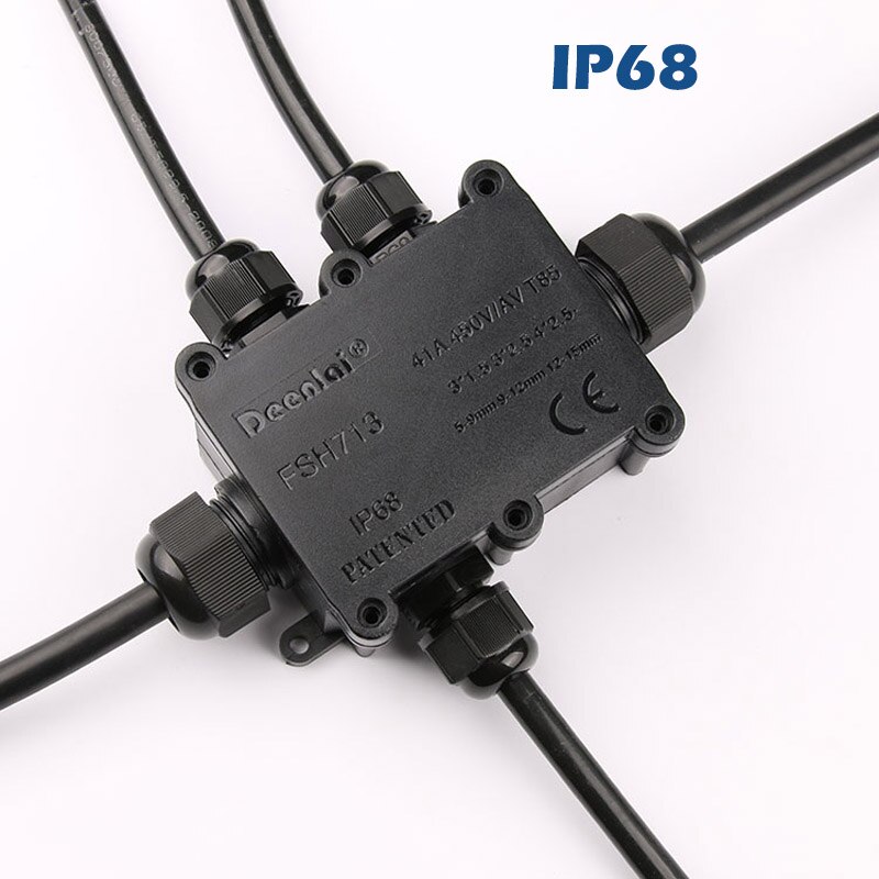 IP68 Black Waterproof Plastic Outdoor Cable Wire Connector Gland Electrical 5-Cable Junction Box with Terminal PC