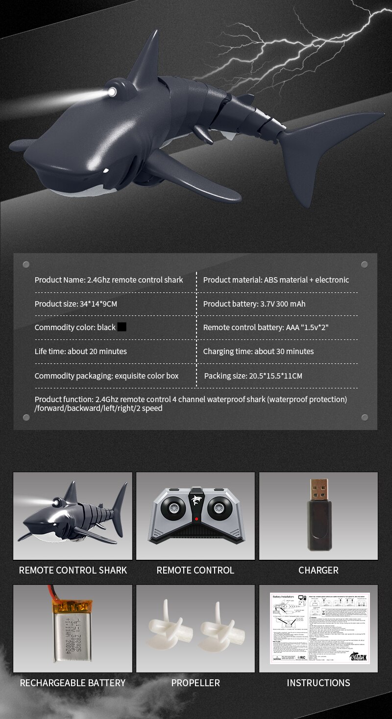 2.4g led-licht afstandsbediening bootmodel simulatie afstandsbediening haaienboot speelgoed zwembad speelgoed