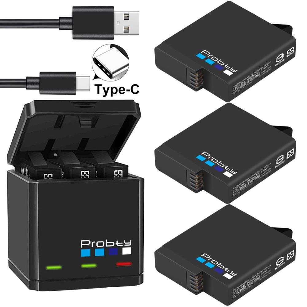 Probty d'origine pour GoPro hero 7 hero 6 hero 5 Batteries noires et chargeur Triple pour GoPro hero 7/6/5 accessoires de batterie noir