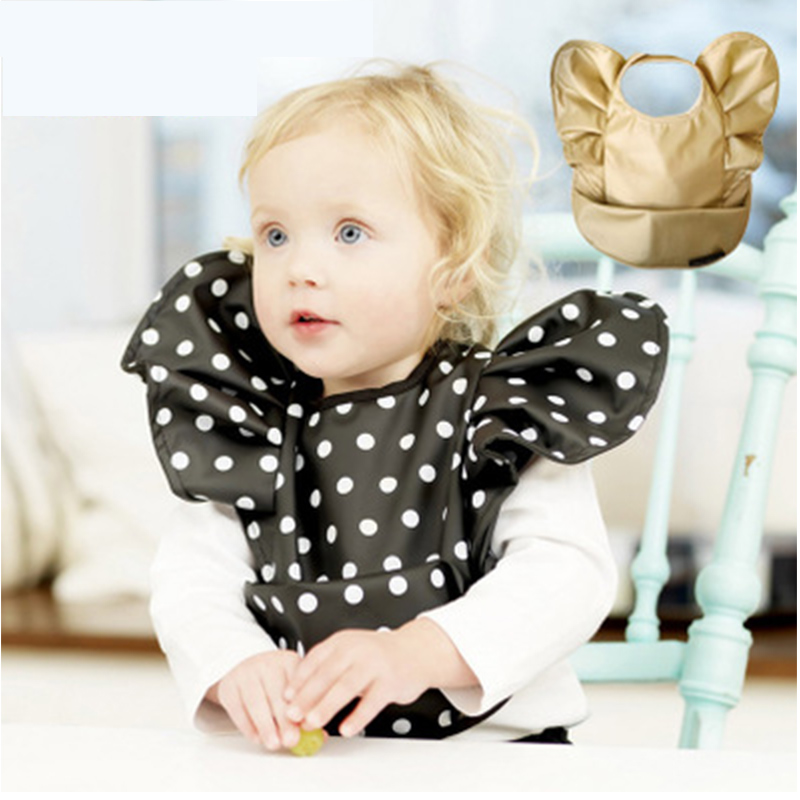 Luxury PU Baby Bibs Waterproof Feeding Baby Crumb Catcher Wipeable Pocket Bibs Washable Kids Sleeve Bib For 1-3 Years Old Child