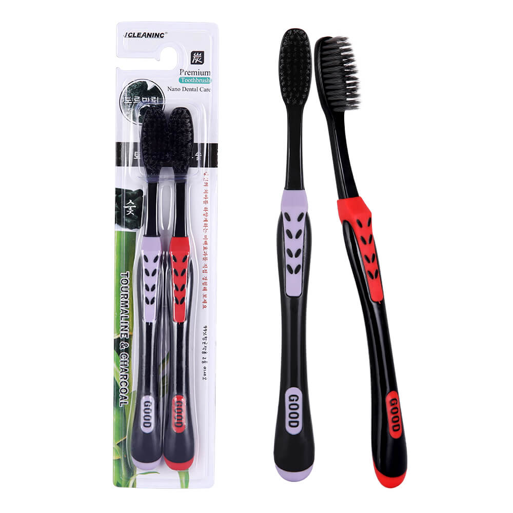2pcs Toothbrush travel pack Double Ultra Soft Tooth Brush Tongue Cleaner bamboo charcoal bristle Nano eco-friendly Toothbrush