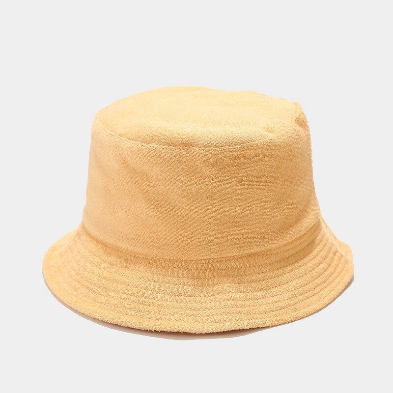 Towel Material Soft Bucket Hat Women Men&#39;s Autumn Winter Japanese Literature Solid Color Bob Hat Panama Cap: Yellow