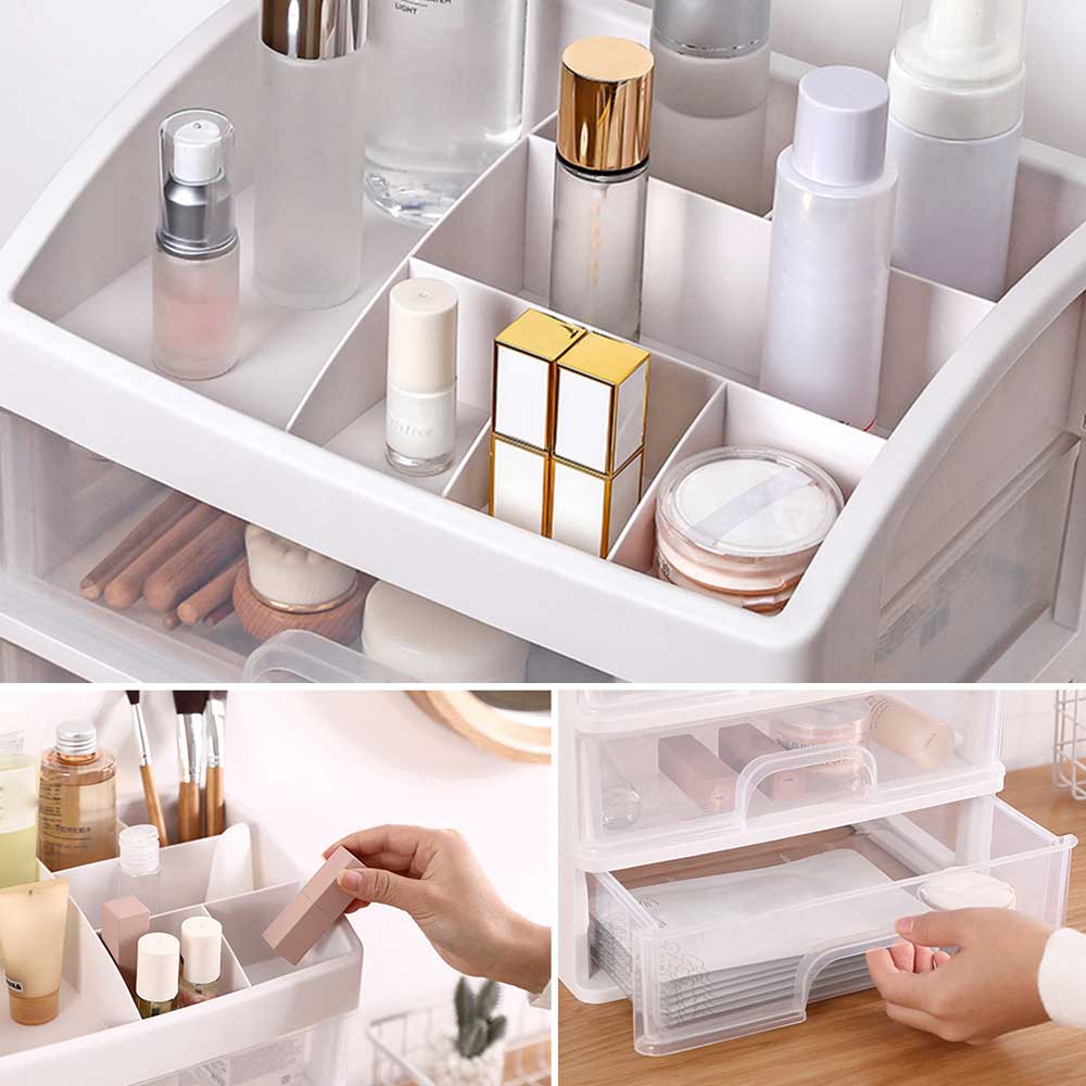 Caja organizadora de brochas de maquillaje, recipiente para joyas, cajones Organizadores de maquillaje, caja de almacenamiento de plástico para cosméticos
