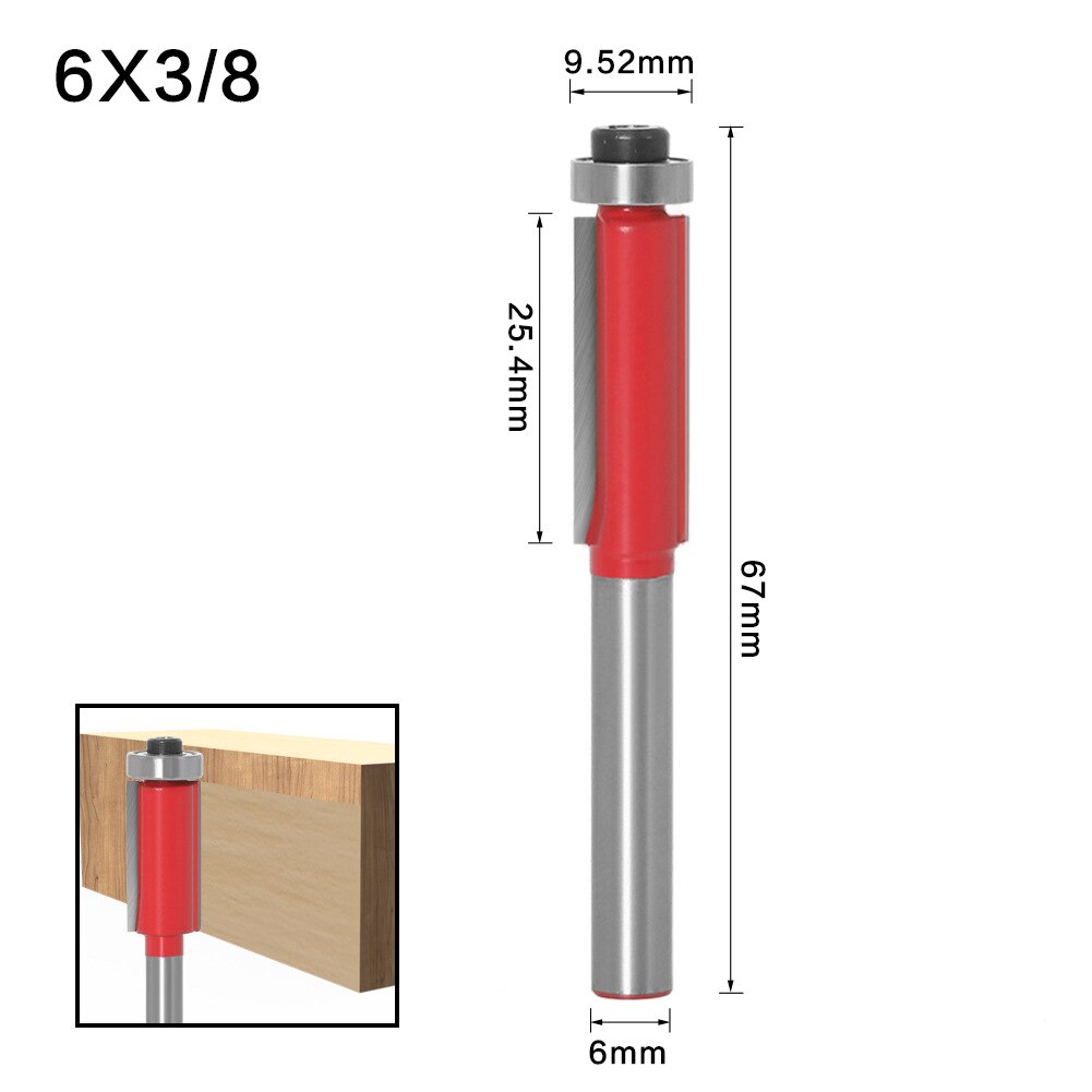4 stk 1/4 tommers skaft rett flush trim trefres med topplager 6mm 6.35mm 8mm skaft tappkutterverktøy for trebearbeiding: 6mm skaft   no3