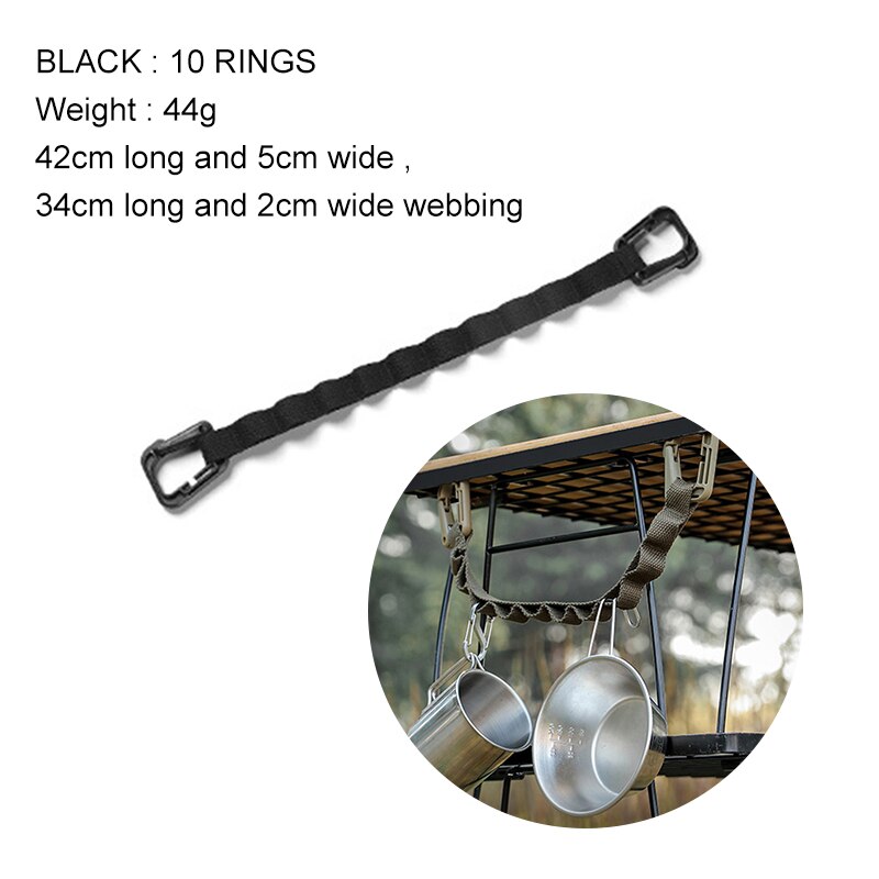 2/5m Outdoor Lanyard Adjustable Tent Rope Multifunction Garden Storage Strap Clothesline Supplies Tent Pegs Canopy Hanging Cord: Black 10 Ring