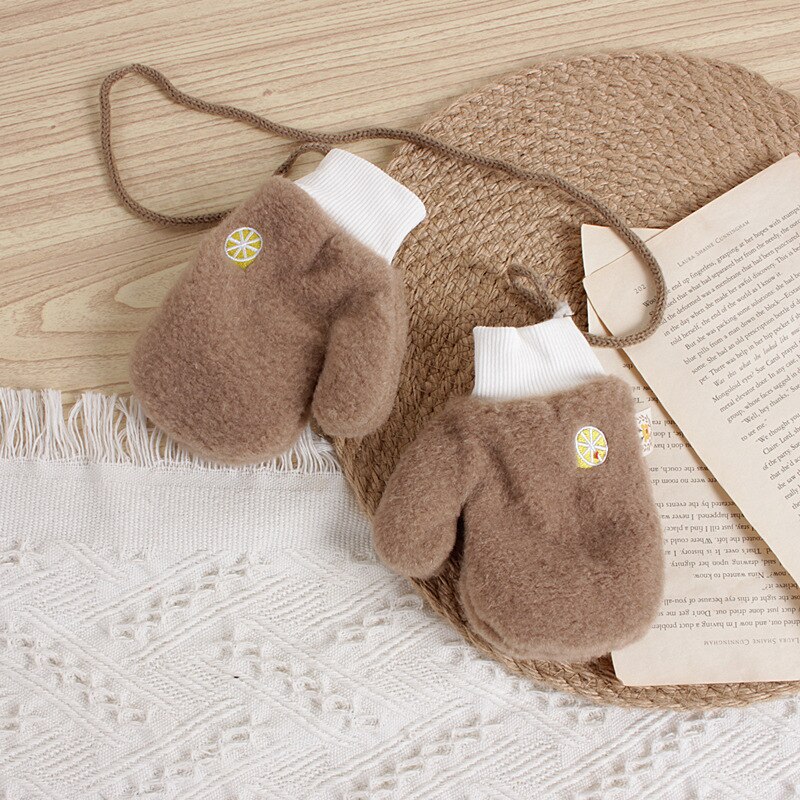 Bear Leader Children's Winter Gloves Cartoon Fruits Pattern Girl Boy Mittens Kids Wool Thick Warm Christmas Accessories: AH2758 brown