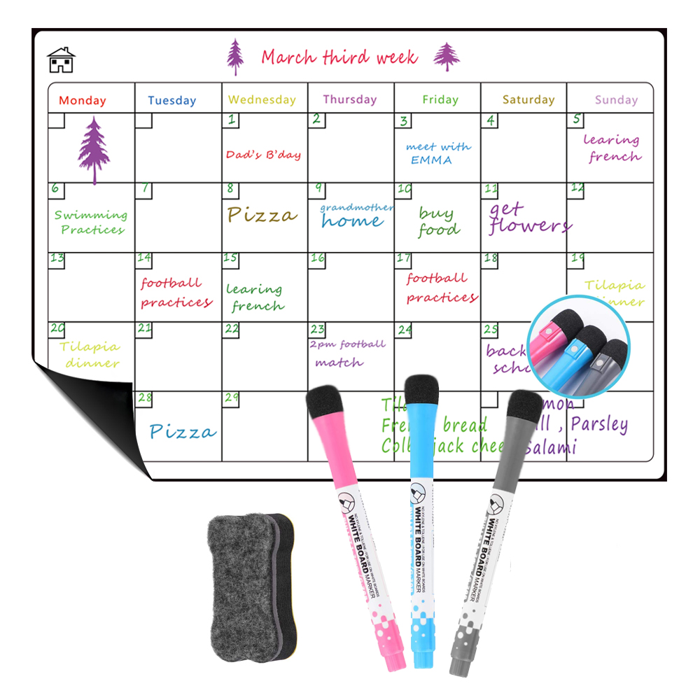 Månedlig kjøleskap kalender 16.5 " x11.8 " magnetisk tørr slette kalendertavle kjøleskap magnetisk tavle oppslagstavle magnetisk