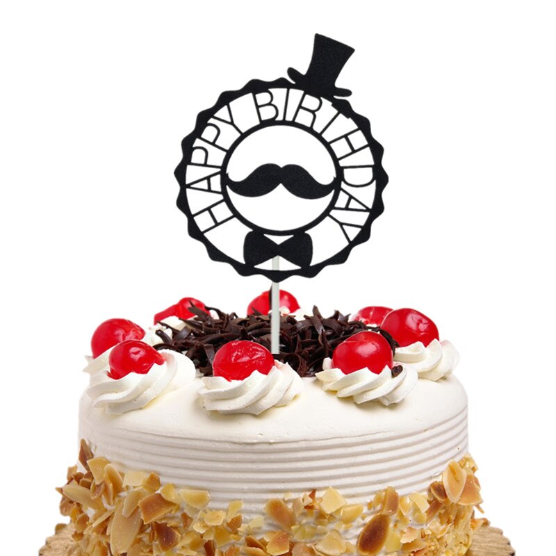 Banderas para pastel Cupcake Topper Toppers rotar la noria Feliz cumpleaños Boda nupcial envoltorio de pastel hornear decoración DIY bandera: Moustache