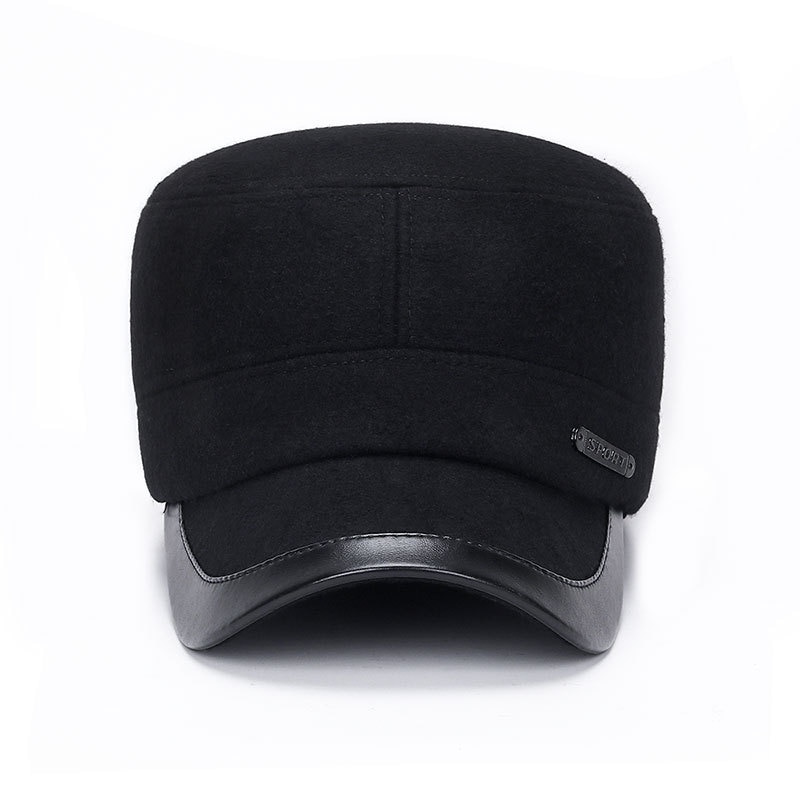 Zima w średnim wieku i osoby starsze ciepłe bawełny wyściełane kapelusz dla mężczyzn ojca odporne na zimno czapka z płaskim wierzchem wełniany kapelusz