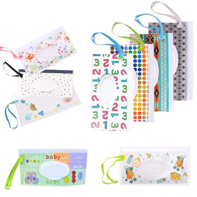 Boîte de lingettes pour bébé, sac de transport de lingettes de nettoyage, bouton-pression rabattable imprimé à la , boîte de rangement de lingettes humides réutilisables