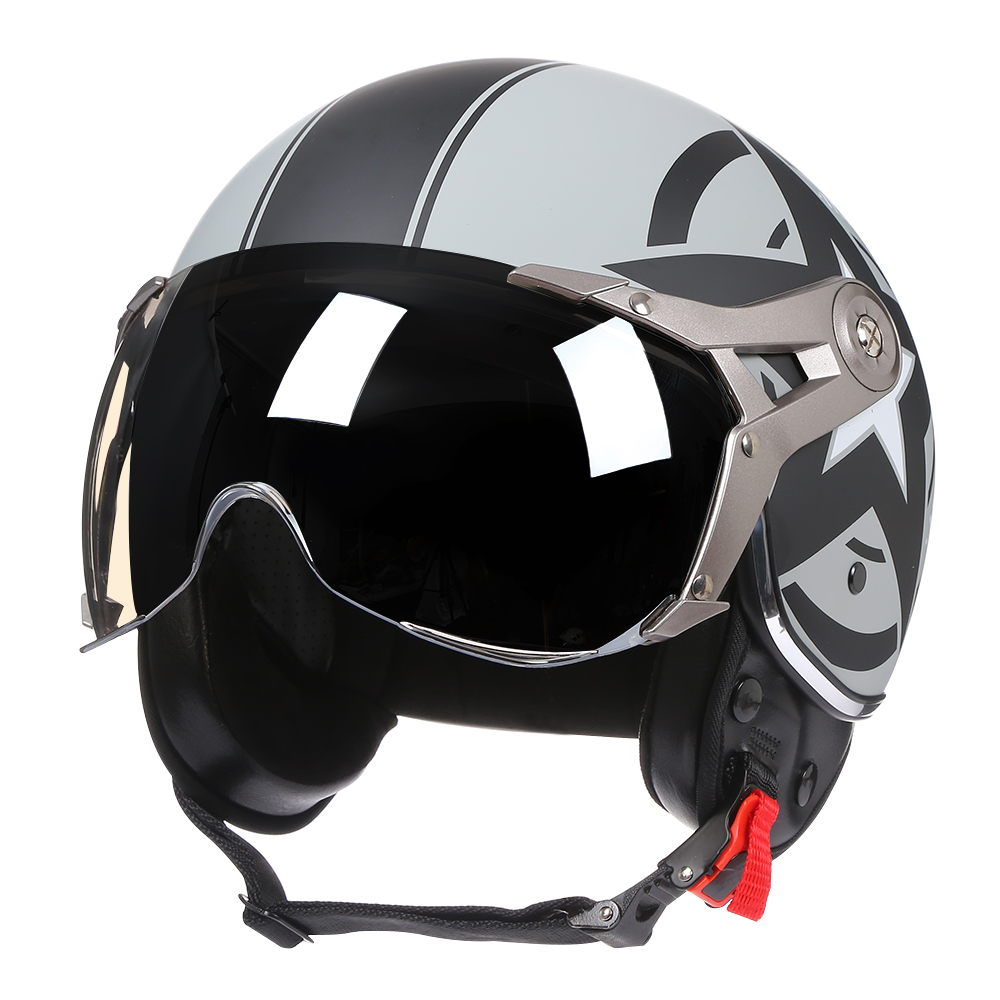 Vintage BLD Motorcycle Helmet Jet with Visor Motorbike Riding 3/4 Open Half Helmet Retro Scooter Capacete Moto: Clear / L