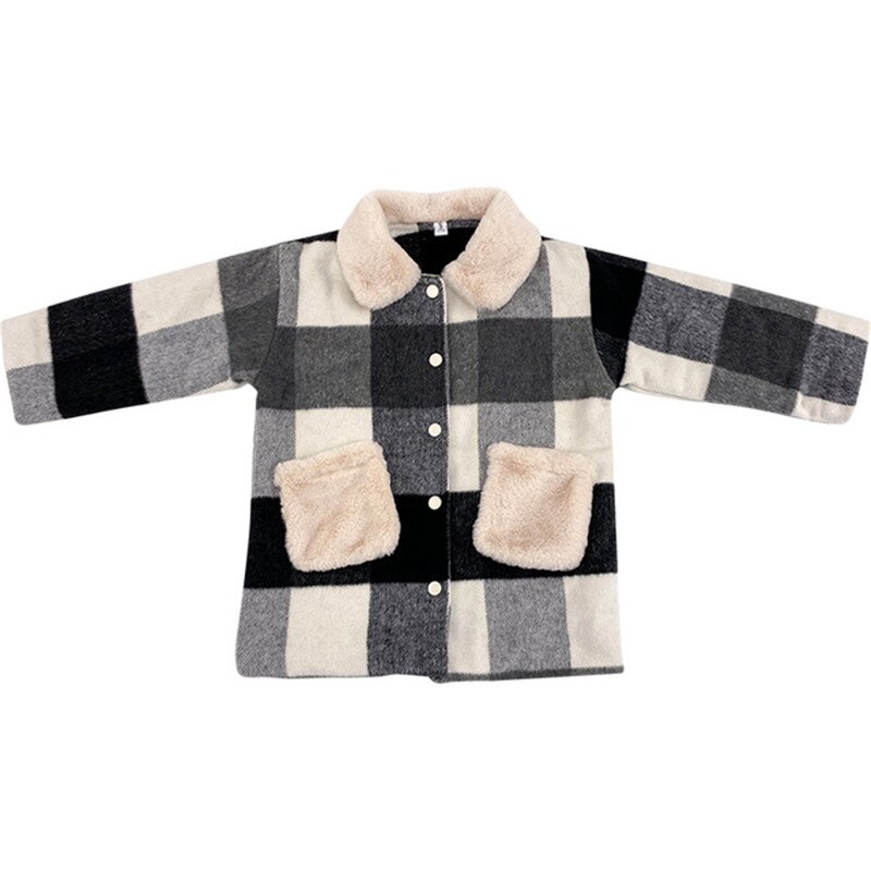 Winterjongens wollen geruite jassen 1-6 jaar omslagkraag enkelrijs bovenkleding kinderen jongens warme casual jassen: Zwart / 12m