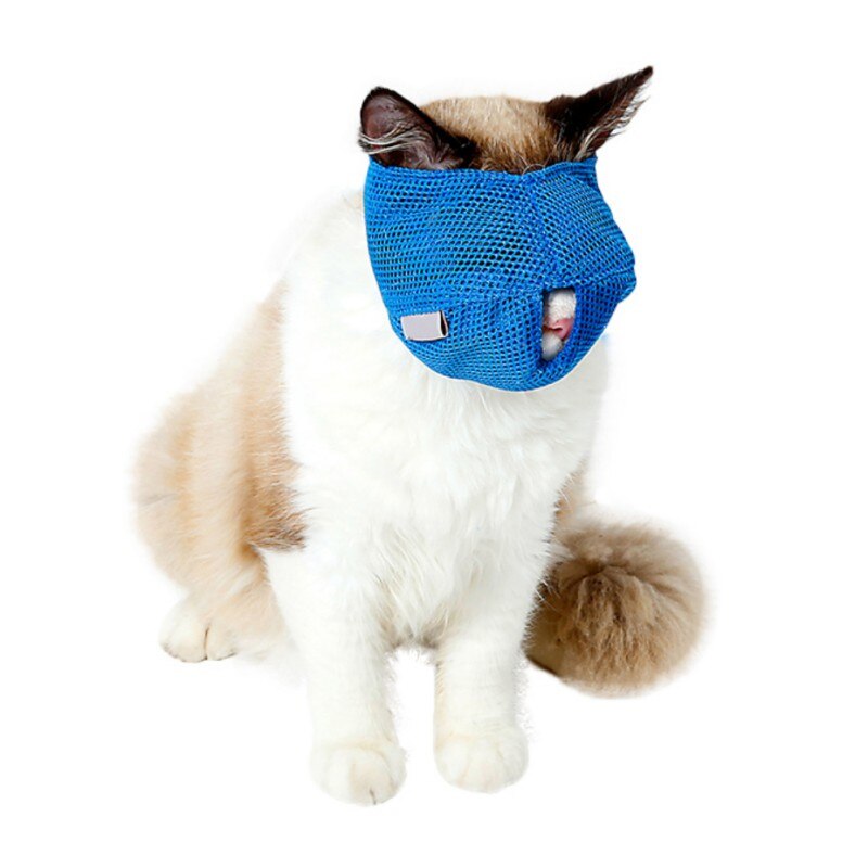 Mascarilla para la boca de gato, protección multifunción, anti-golpes, rejilla transpirable, boquillas antimordidas para gatos, boquillas para viaje de Mascota, herramientas de seguridad para salir: Blue-S
