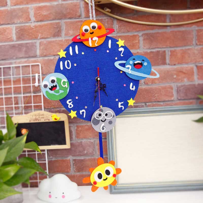 Handmade Craft Kit Space Style Wall Hanging Clock Kids's Room Decoration Planet Practical Wall Clock DIY Craft Boy Birthday